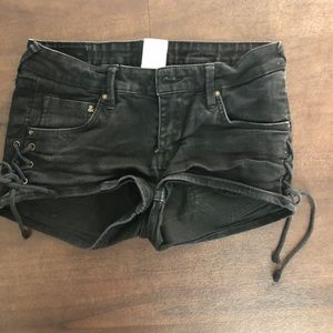 H&M Lace Up Black Denim Short